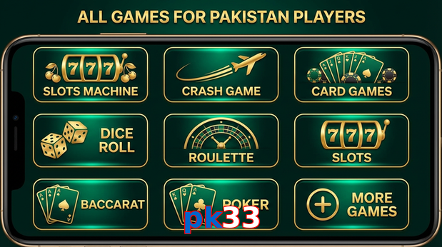 Main screen of Pk33 games page for PK players